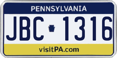 PA license plate JBC1316