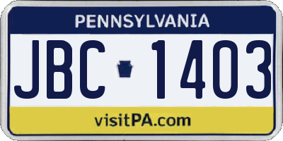 PA license plate JBC1403
