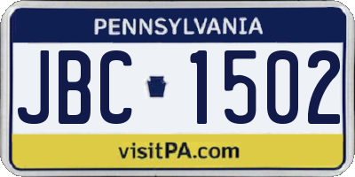 PA license plate JBC1502