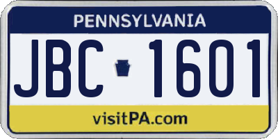 PA license plate JBC1601