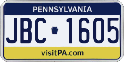 PA license plate JBC1605