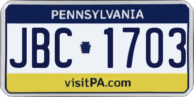 PA license plate JBC1703