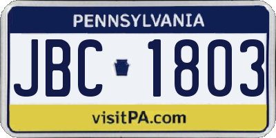PA license plate JBC1803