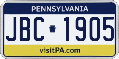 PA license plate JBC1905