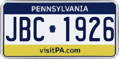 PA license plate JBC1926