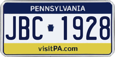 PA license plate JBC1928