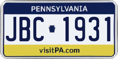 PA license plate JBC1931
