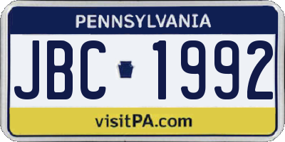 PA license plate JBC1992