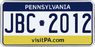 PA license plate JBC2012