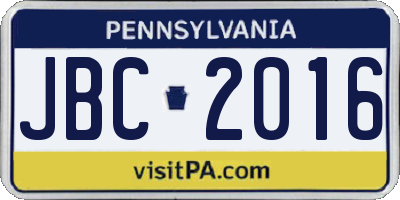 PA license plate JBC2016