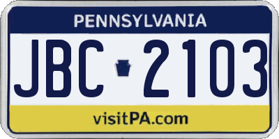 PA license plate JBC2103