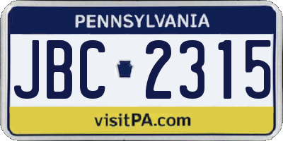 PA license plate JBC2315