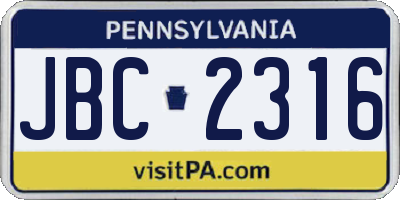 PA license plate JBC2316