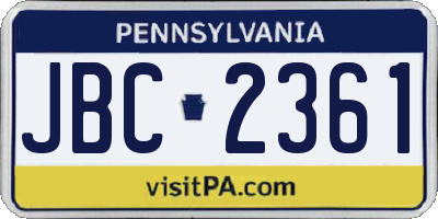 PA license plate JBC2361
