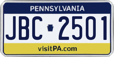 PA license plate JBC2501