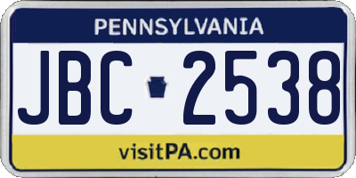 PA license plate JBC2538