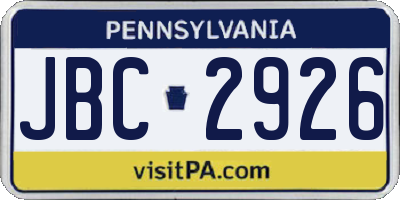 PA license plate JBC2926