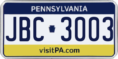 PA license plate JBC3003