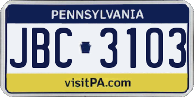 PA license plate JBC3103