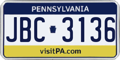 PA license plate JBC3136