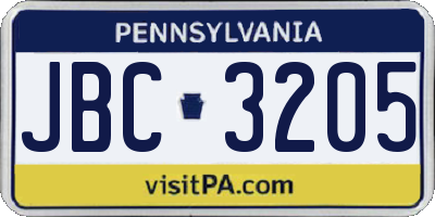 PA license plate JBC3205