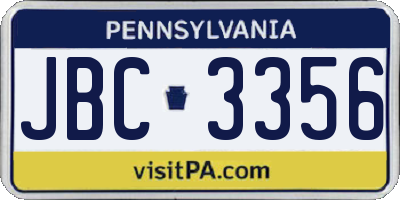 PA license plate JBC3356