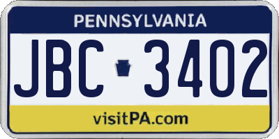 PA license plate JBC3402