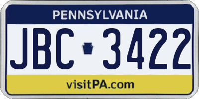 PA license plate JBC3422