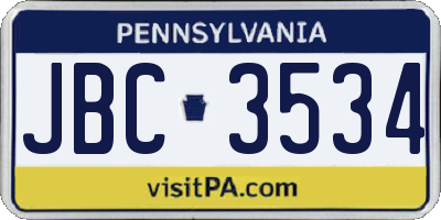 PA license plate JBC3534