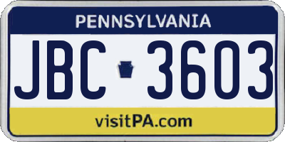 PA license plate JBC3603