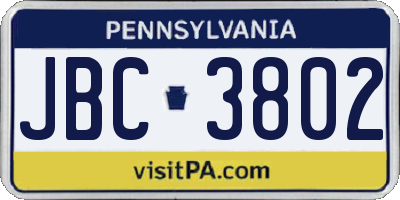 PA license plate JBC3802