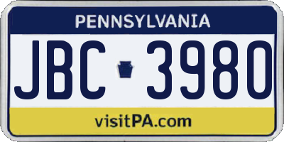 PA license plate JBC3980