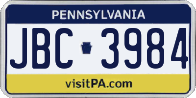 PA license plate JBC3984