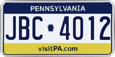 PA license plate JBC4012