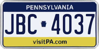 PA license plate JBC4037