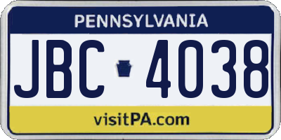 PA license plate JBC4038