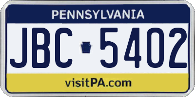 PA license plate JBC5402