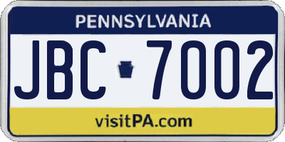 PA license plate JBC7002