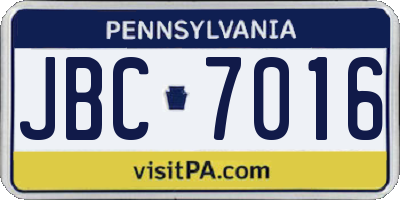 PA license plate JBC7016