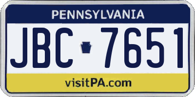 PA license plate JBC7651