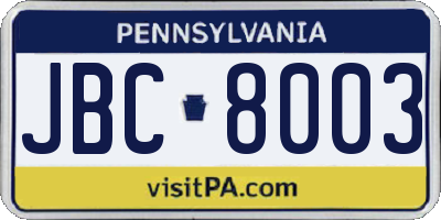 PA license plate JBC8003