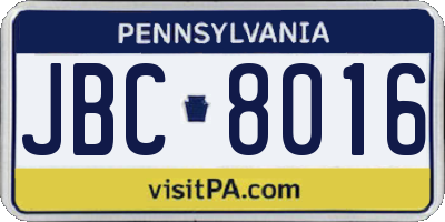 PA license plate JBC8016