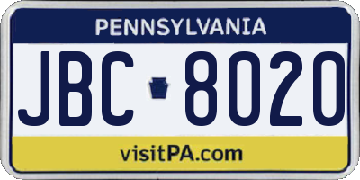 PA license plate JBC8020