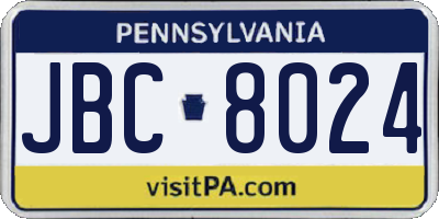 PA license plate JBC8024