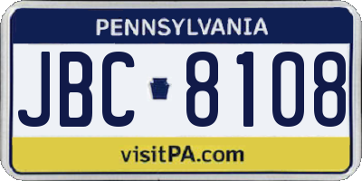 PA license plate JBC8108