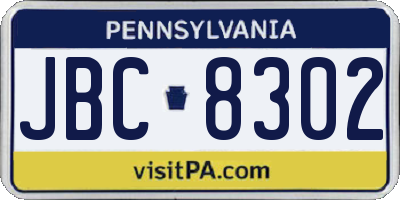 PA license plate JBC8302