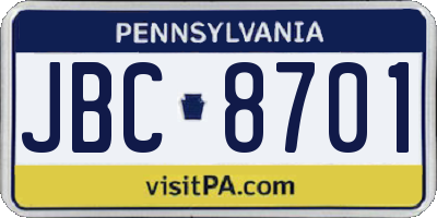 PA license plate JBC8701