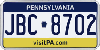 PA license plate JBC8702