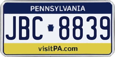 PA license plate JBC8839