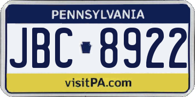 PA license plate JBC8922